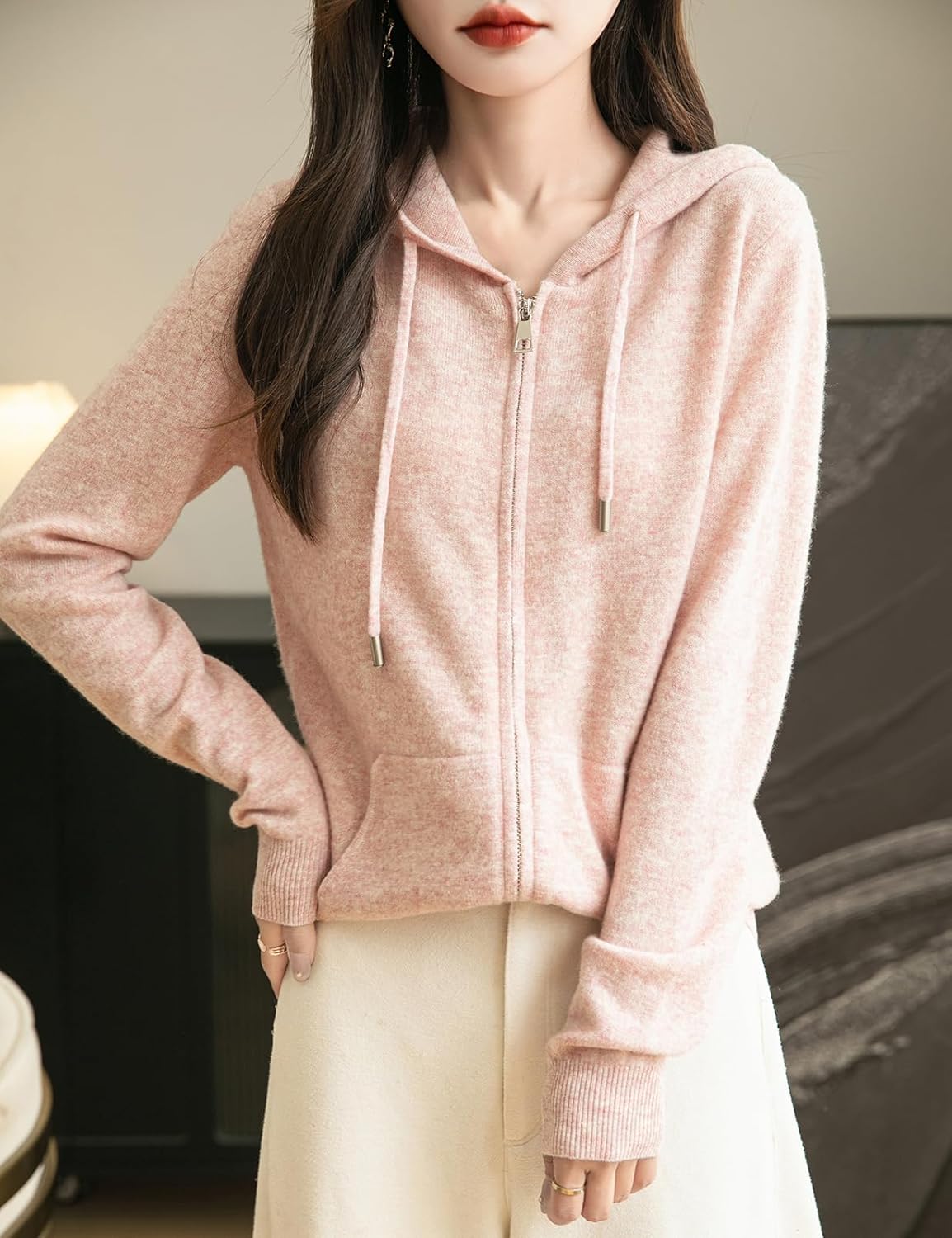100% Merino Wool Zip Up Hoodie Cardigan