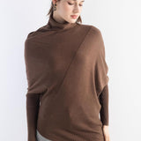 Women's Merino Wool Oversized Sweater 2025 Fall Winter Turtleneck Ribbed Batwing Sleeve Asymmetrical Knit Pullover