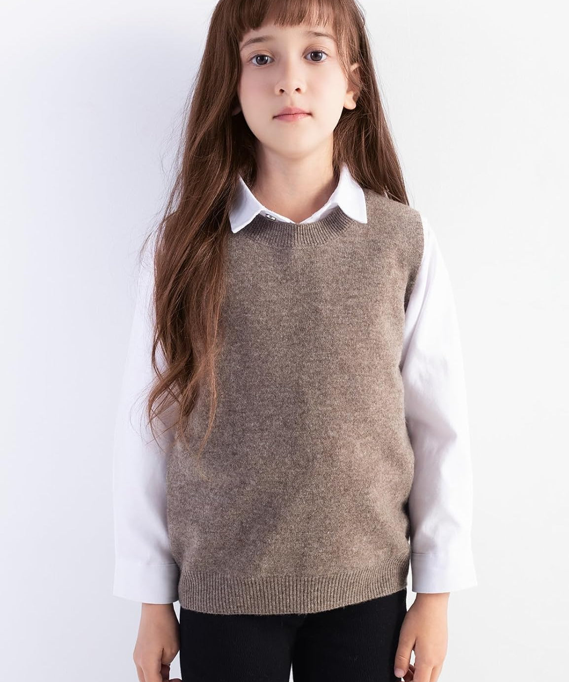 Girls' 100% Merino Wool Cable Knit Crewneck Vest