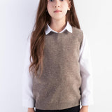 Girls 100% Merino Wool Sweater Vest Crewneck Sleeveless 2025 Fall Winter Cable Tops Knitted Pullover Vest