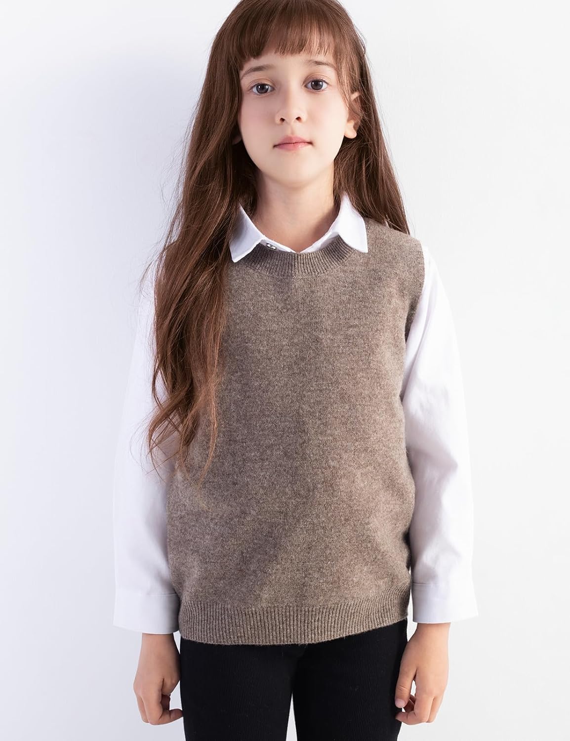 Girls 100% Merino Wool Sweater Vest Crewneck Sleeveless 2025 Fall Winter Cable Tops Knitted Pullover Vest