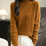 Chanyarn Women's 100% Merino Wool Sweater 2025 Fall Winter Turtleneck Vintage Warm Soft Long Sleeve Cable Knit Sweater