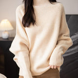 Chanyarn Women's 100% Merino Wool Sweater 2025 Fall Winter Mock Neck Oversized Long Batwing Sleeve Loose Knitted Sweater