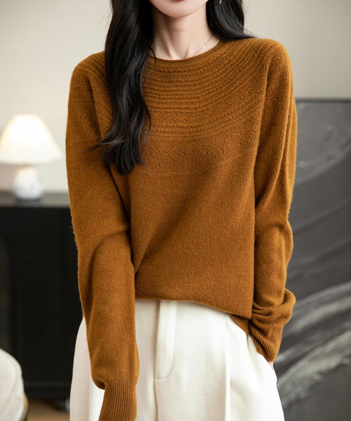 100% Merino Wool Crewneck Long Sleeve Seamless Sweater