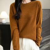 Women's 100% Merino Wool 2025 Fall Winter Crewneck First-Line Ready to Wear Long Sleeve Seamless Knit Sweater