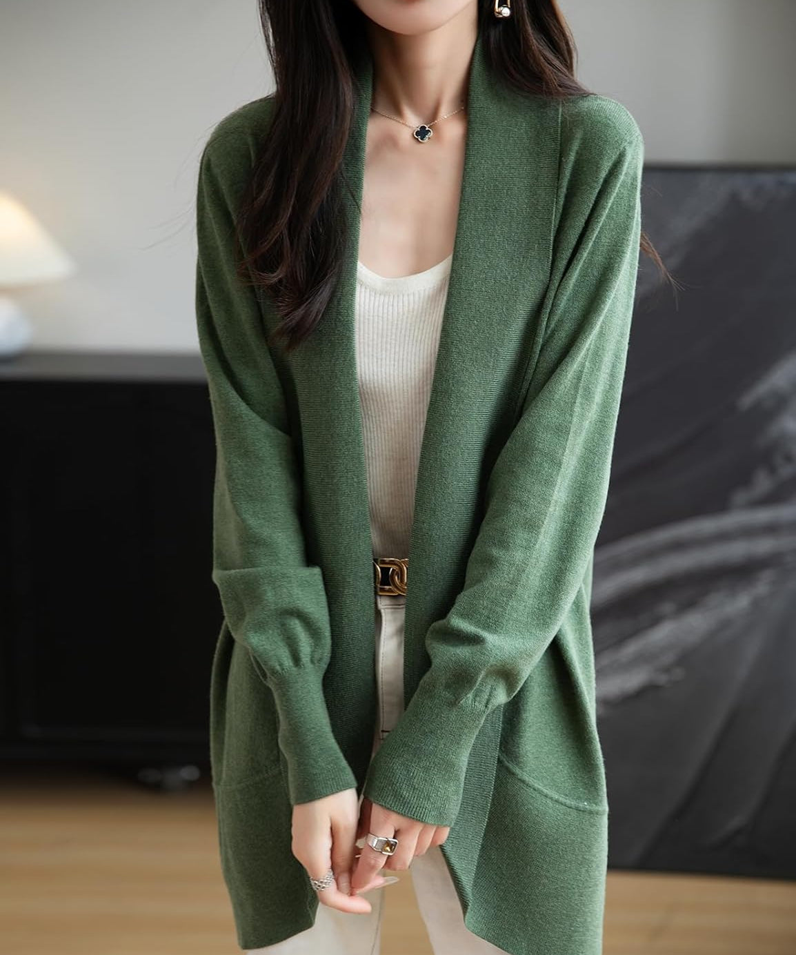 Merino Wool Blend Knit Cardigan Sweater