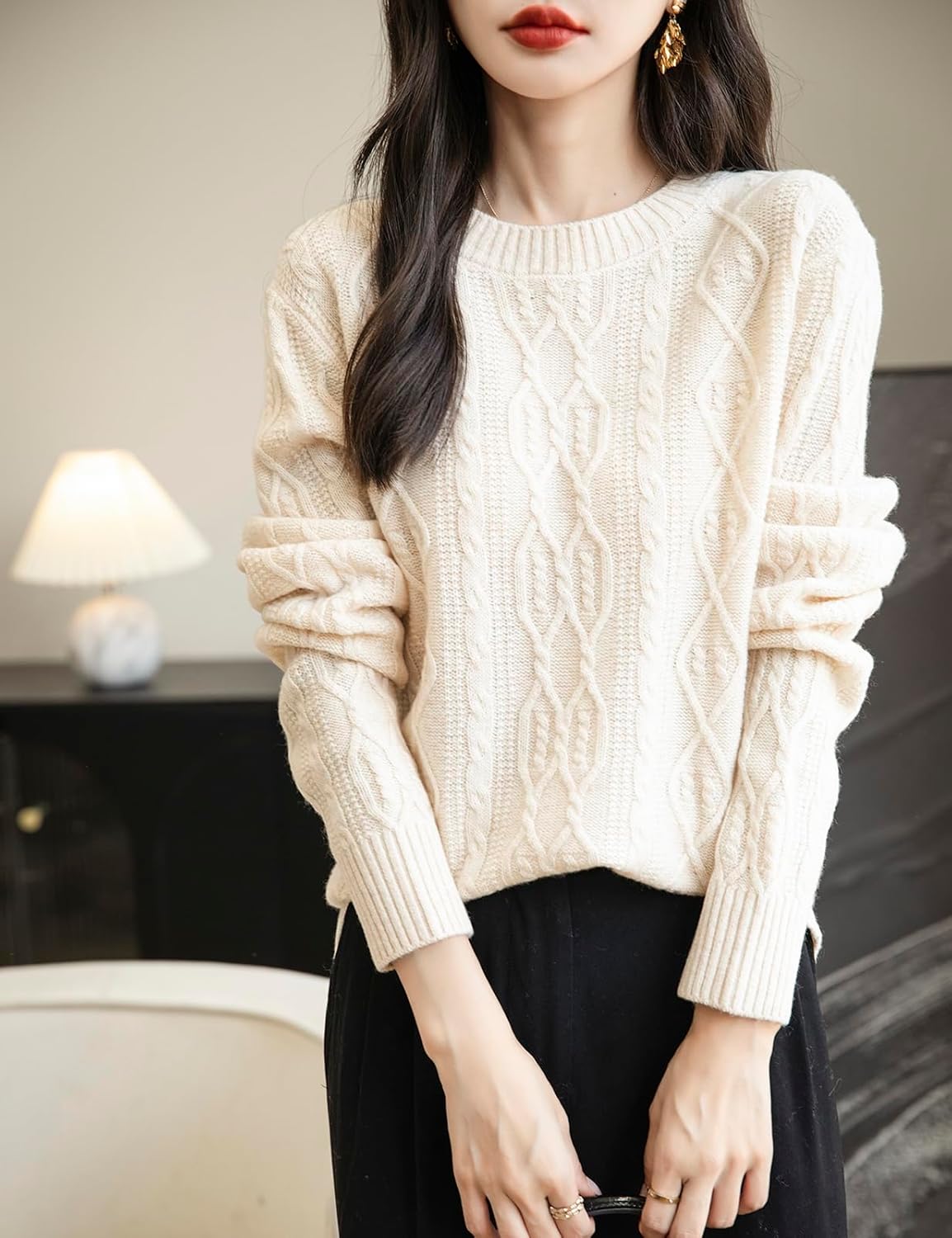 Chanyarn Women's Crew Neck 100% Merino Wool Sweater 2025 Fall Winter Casual Vintage Soft Long Sleeve Cable Knit Sweater