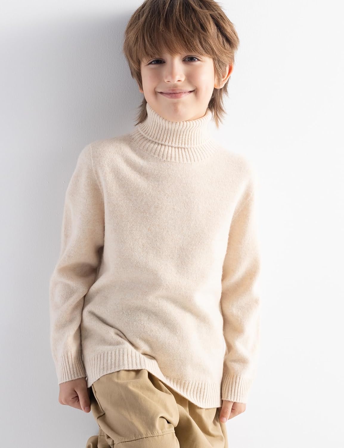 Boys 100% Merino Wool Sweater Fall Winter First-Line Ready to Wear Turtleneck Long Sleeve Seamless Knit Sweater