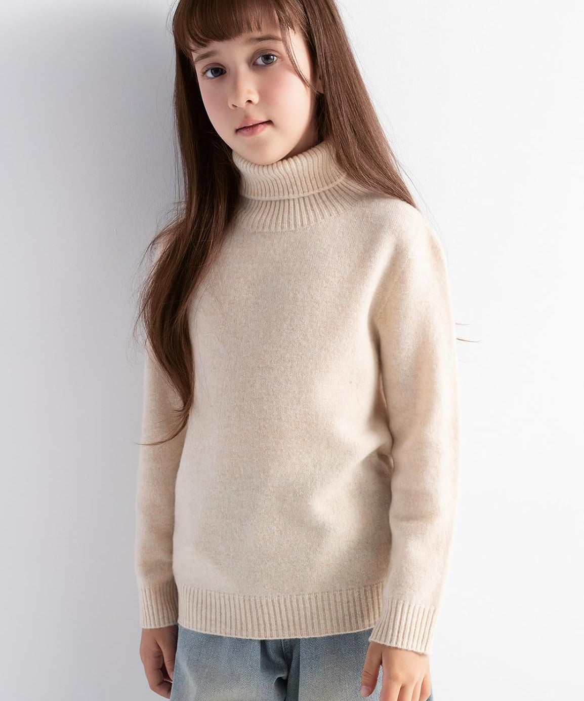 Girls' 100% Merino Wool Seamless Turtleneck Sweater