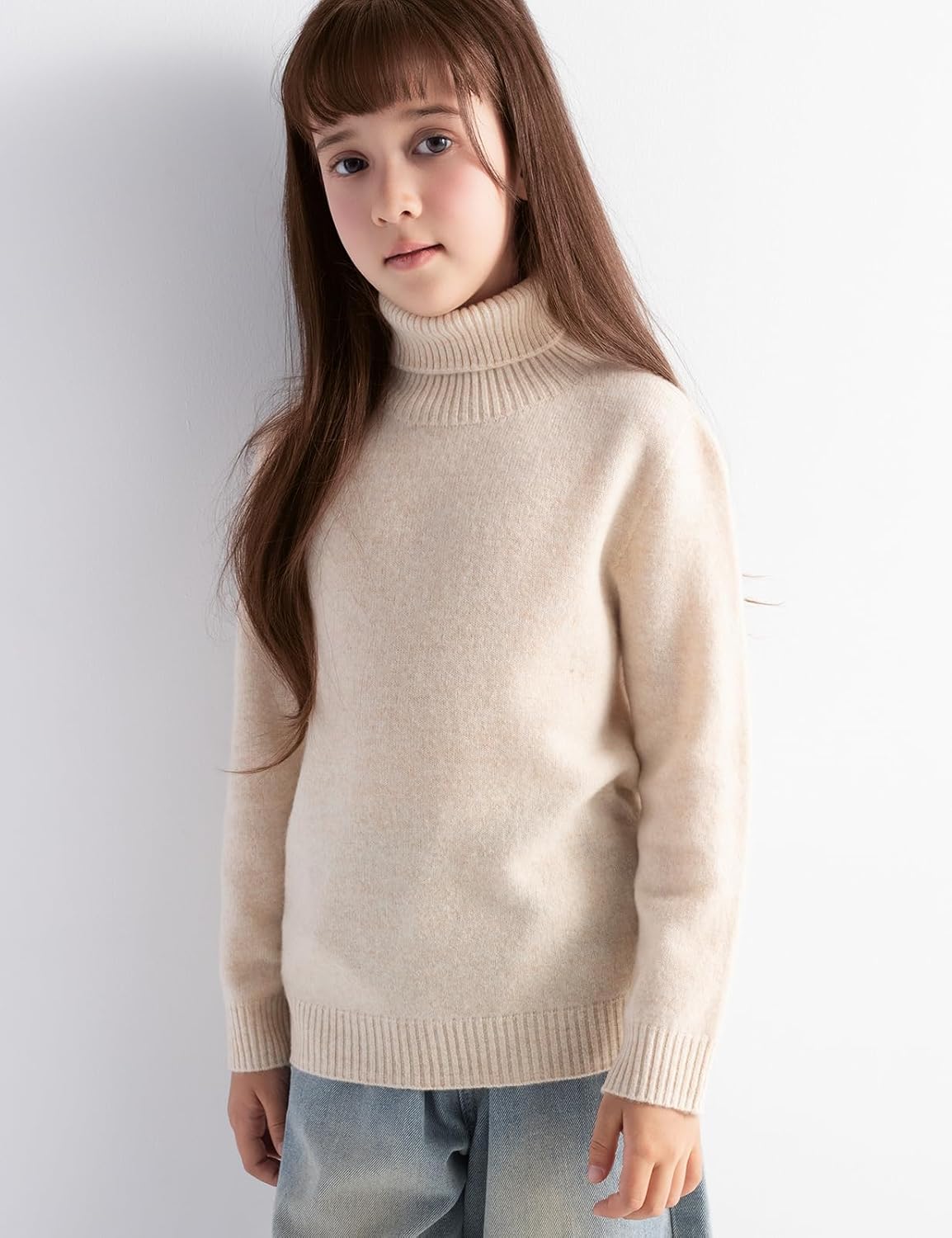 Girls 100% Merino Wool Sweater Fall Winter First-Line Ready to Wear Turtleneck Long Sleeve Seamless Pullover