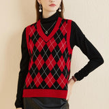 Giubbotto da maglione da donna al 100% da donna 2025 Diamond inverno autunno V Glet maglione a maglia senza maniche
