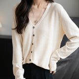 Women's Merino Wool Cardigan V-Neck Fall Winter Long Sleeve First-Line Ready to Wear Seamless Knit Cardigan