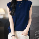 Women's 100% Merino Wool Spring Fall Winter First-Line Ready to Wear Mock Neck Seamless Knit Sleeveless Sweater Vest
