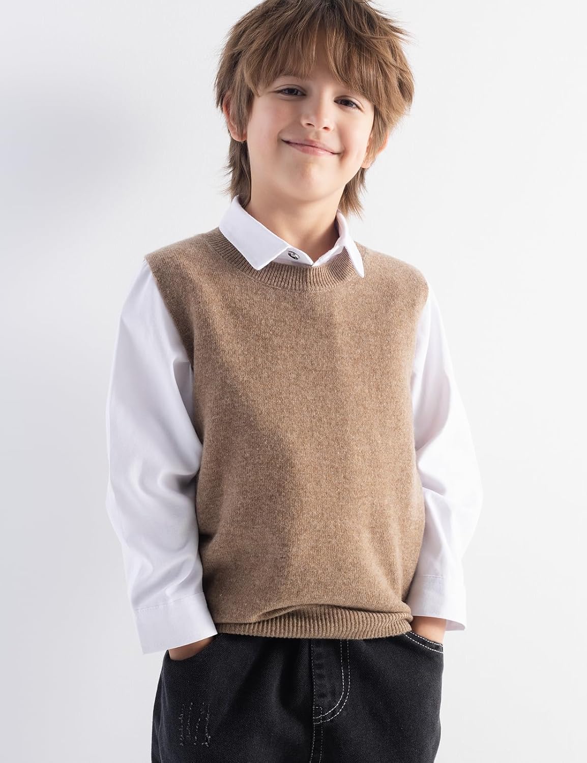 Boys and Girls 100% Merino Wool Cable Crewneck Sweater Vest