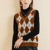 Giubbotto da maglione da donna al 100% da donna 2025 Diamond inverno autunno V Glet maglione a maglia senza maniche