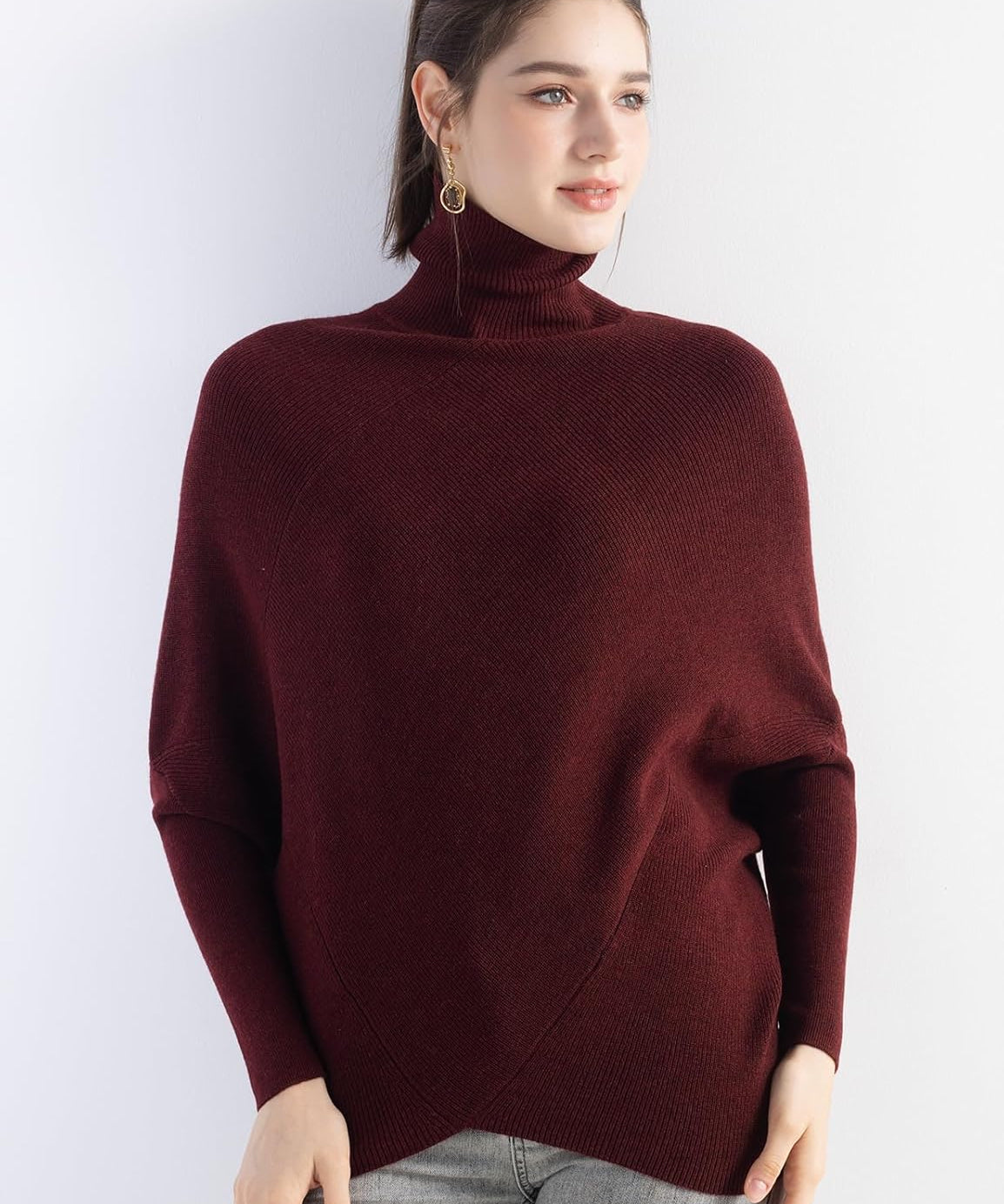 Merino Wool Blend Oversized Turtleneck Sweater