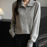Women's Merino Wool Blend Cardigan 2025 Fall Winter Casual Mock Neck Long Sleeve Knit Cardigan with Buttons
