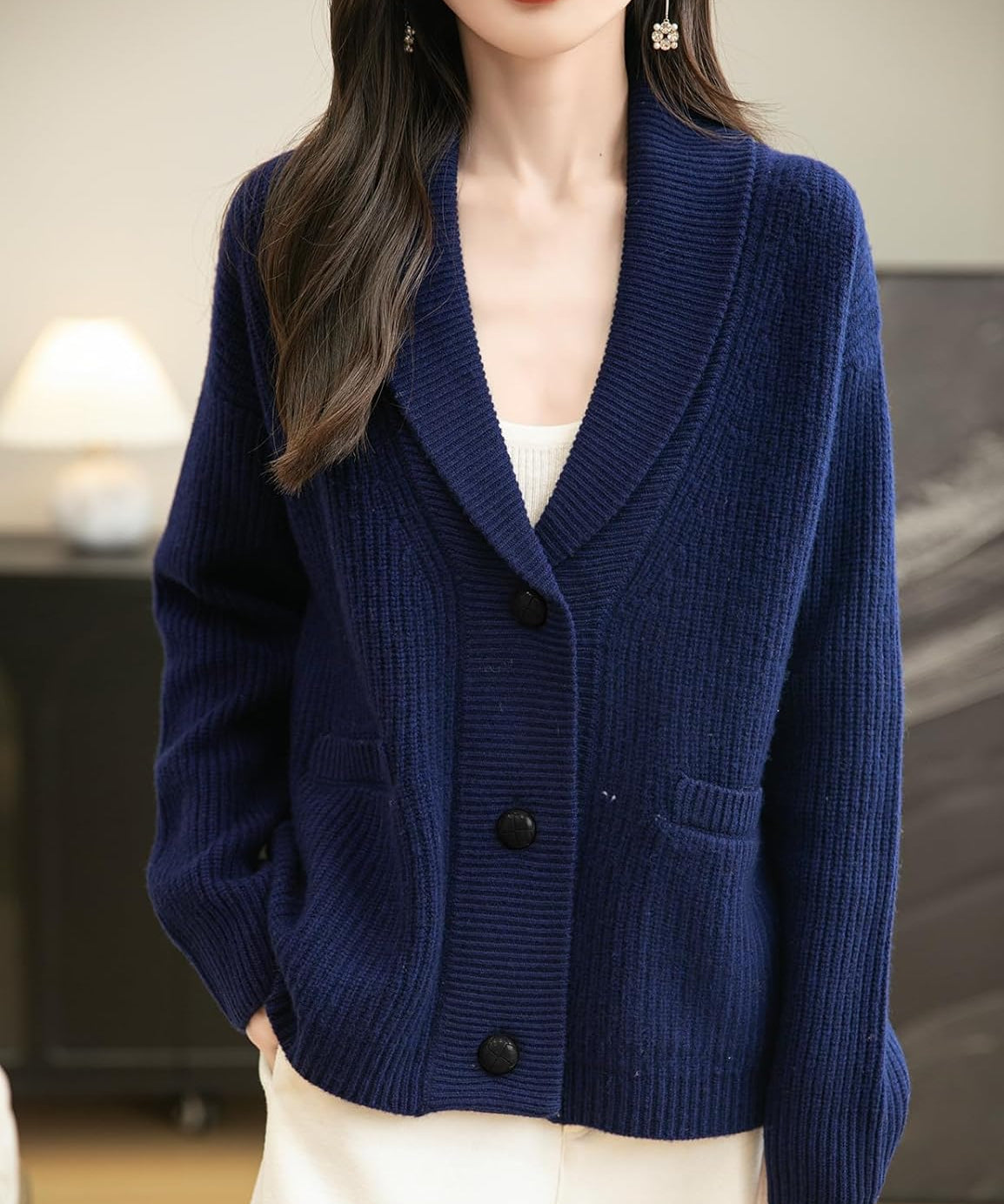 100% Merino Wool V-Neck Button Cardigan