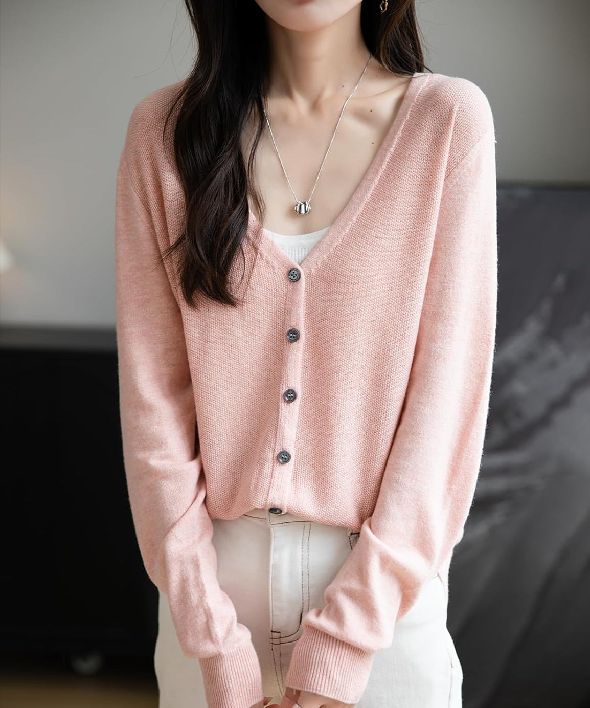 Merino Wool Seamless V-Neck Cardigan