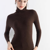 Women's Merino Wool Sweater Fall Winter Turtleneck Rib Long Sleeve First-Line Ready to Wear Seamless Knit Sweater