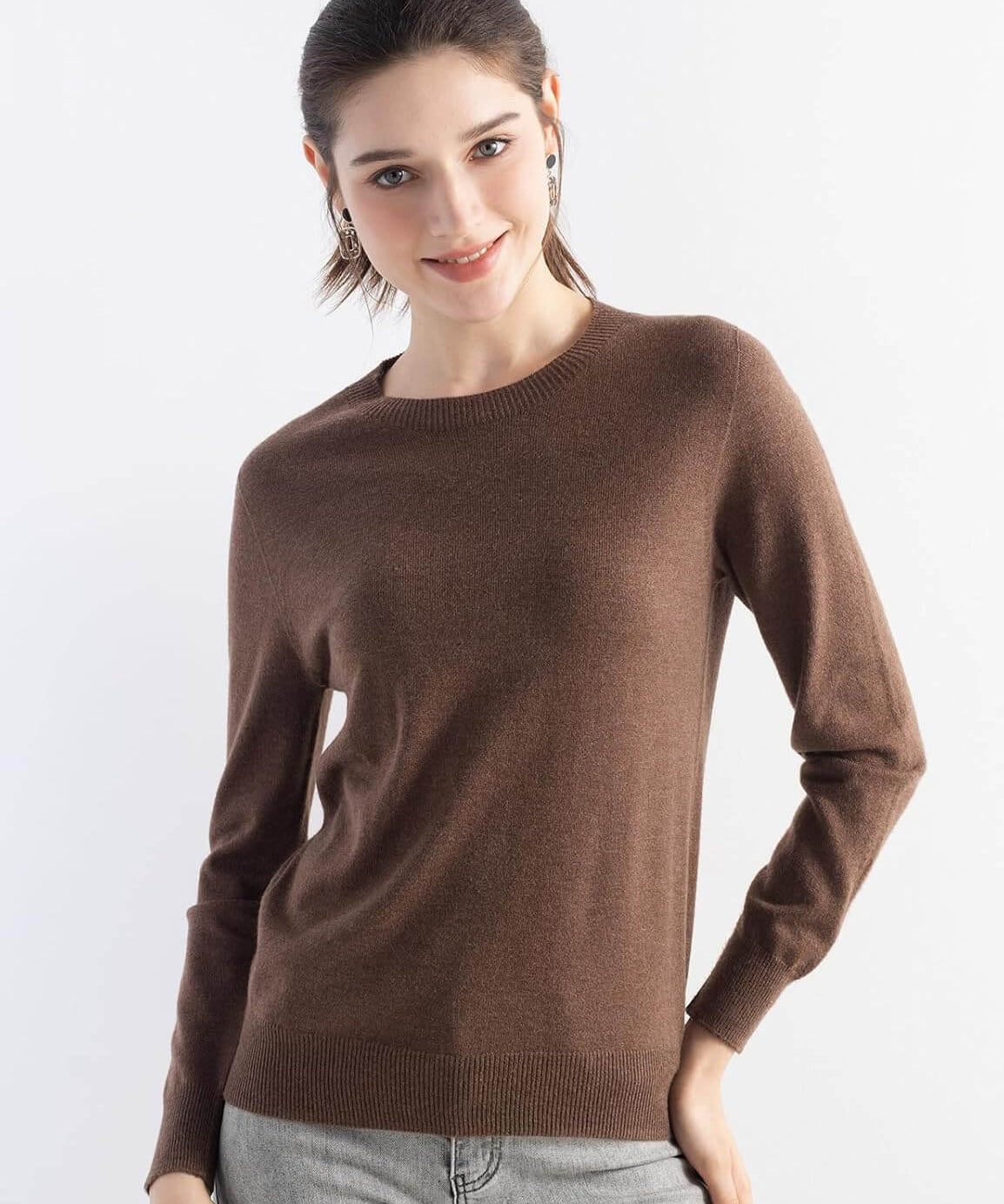 Merino Wool Crew Neck Seamless Knit Sweater