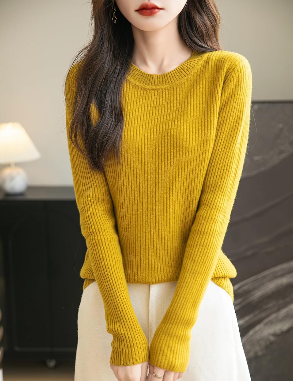Women's 100% Merino Wool Sweater 2025 Fall Winter Crew Neck Long Sleeve Warm Soft Ribbed Knit Pullover Sweater