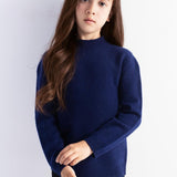 Girls 100% Merino Wool Sweater Fall Winter First-Line Ready to Wear Mock Neck Long Sleeve Seamless Pullover