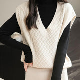 Verser de pull en laine 100% mérinos féminin 2025 Hiver d'hiver Classique V Cable V Cable Câble sans manches Pull à pulls en tricot