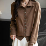Women's Merino Wool Blend Cardigan 2025 Fall Winter Casual Mock Neck Long Sleeve Knit Cardigan with Buttons