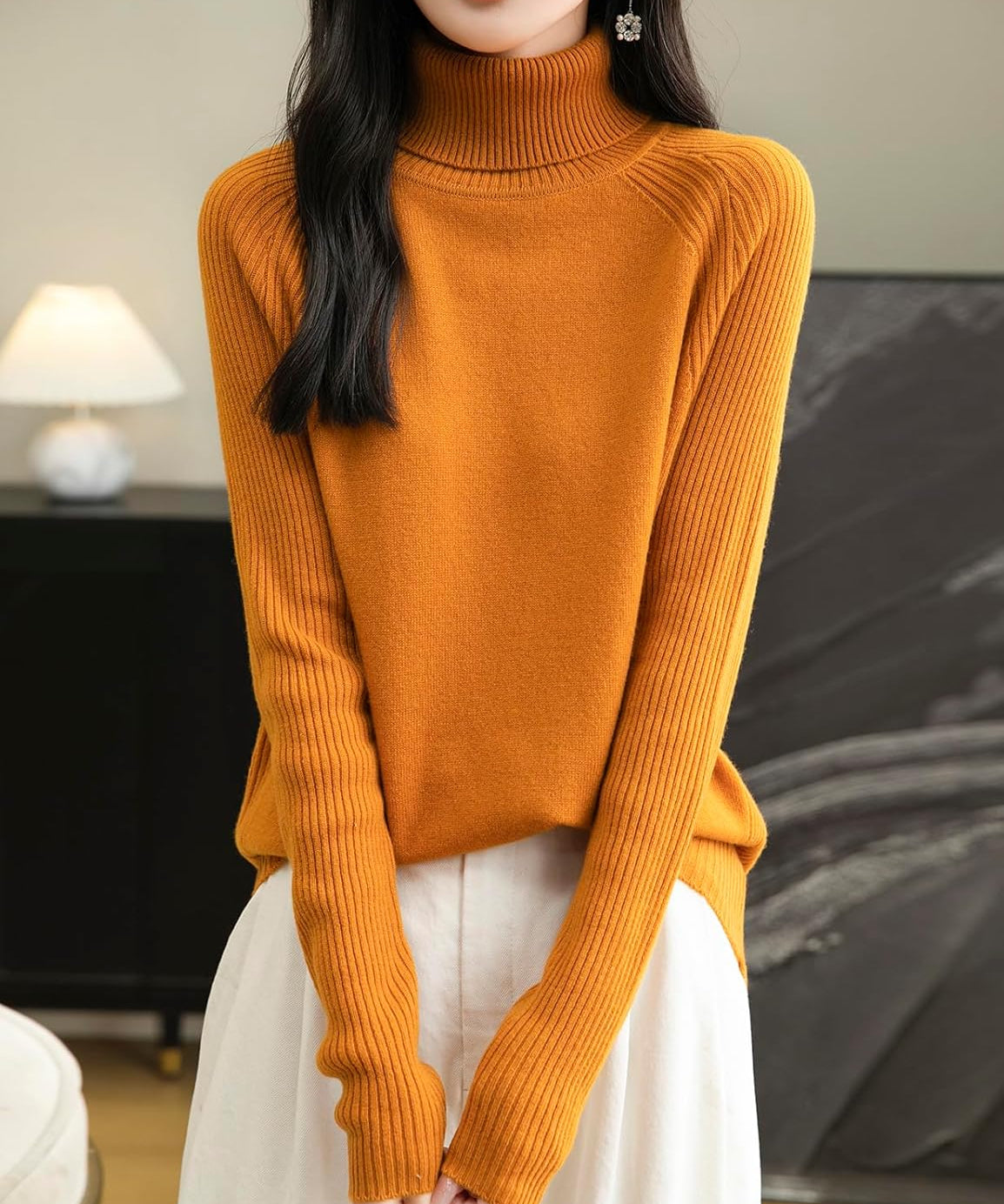 Women's 100% Merino Wool Raglan Turtleneck Sweater