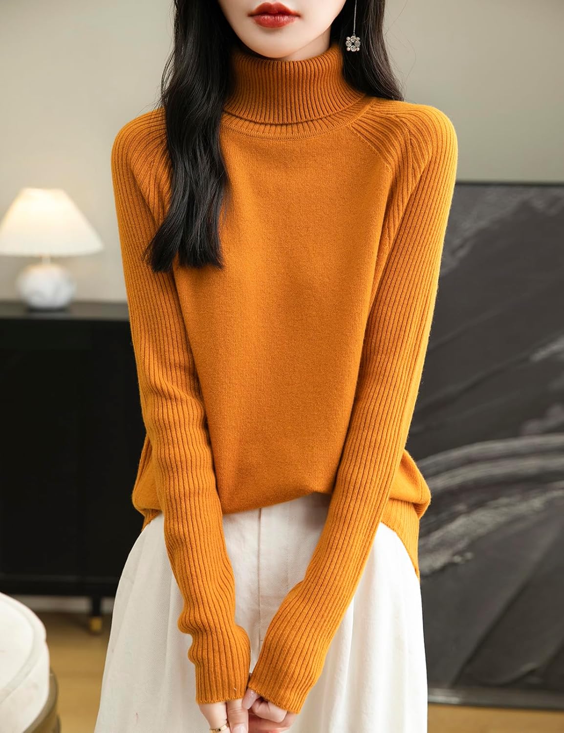 Chanyarn Women's Turtleneck 100% Merino Wool Sweater 2025 Fall Winter Classic Warm Soft Raglan Long Sleeve Knit Sweater