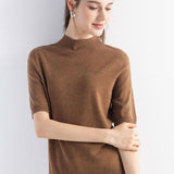 Women's Merino Wool Sweater 2025 Fall Winter Mock Neck Short Sleeve First-Line Ready to Wear Seamless Knit Sweater