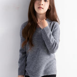 Girls 100% Merino Wool Sweater Fall Winter First-Line Ready to Wear V-Neck Long Sleeve Seamless Knit Pullover