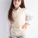 Girls 100% Merino Wool Sweater Vest Crewneck Sleeveless 2025 Fall Winter Cable Tops Knitted Pullover Vest