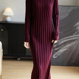 Women's Merino Wool Blend Sweater Dress 2025 Fall Winter V-Neck Long Sleeve Ribbed Cocktail Bodycon Knit Maxi Dress