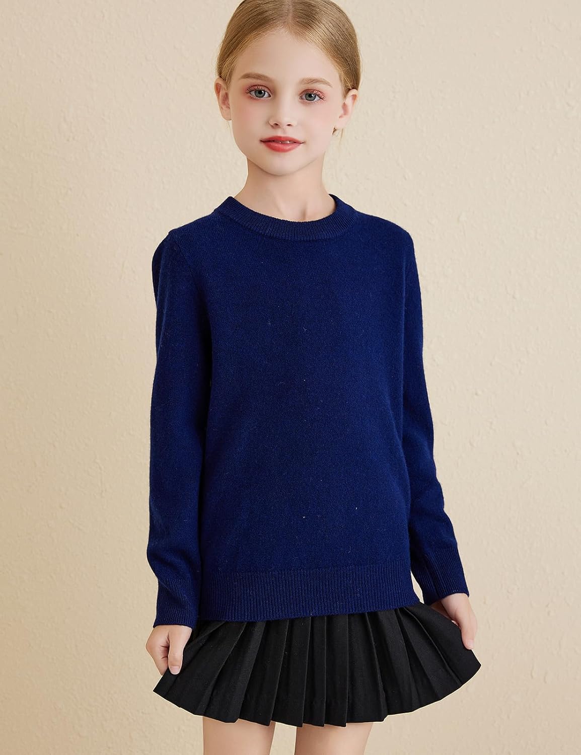 Chanyarn Girls 100% Merino Wool Sweater 2025 Fall Winter Kids Solid Crew Neck Warm Soft Long Sleeve Knit Pullover Jumper