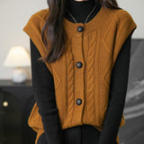 Chanyarn Women's 100% Merino Wool Sweater Vest 2025 Fall Winter Crew Neck Button Down Sleeveless Cable Knitted Sweater
