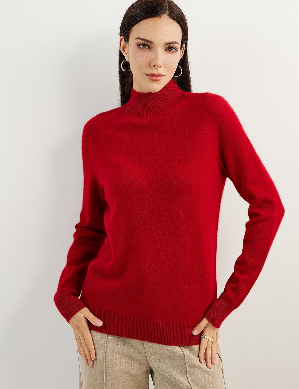 100% Pure Cashmere Women's Sweater Mock Neck Long Sleeve Warm Soft 2025 Fall Winter Knit Pullover