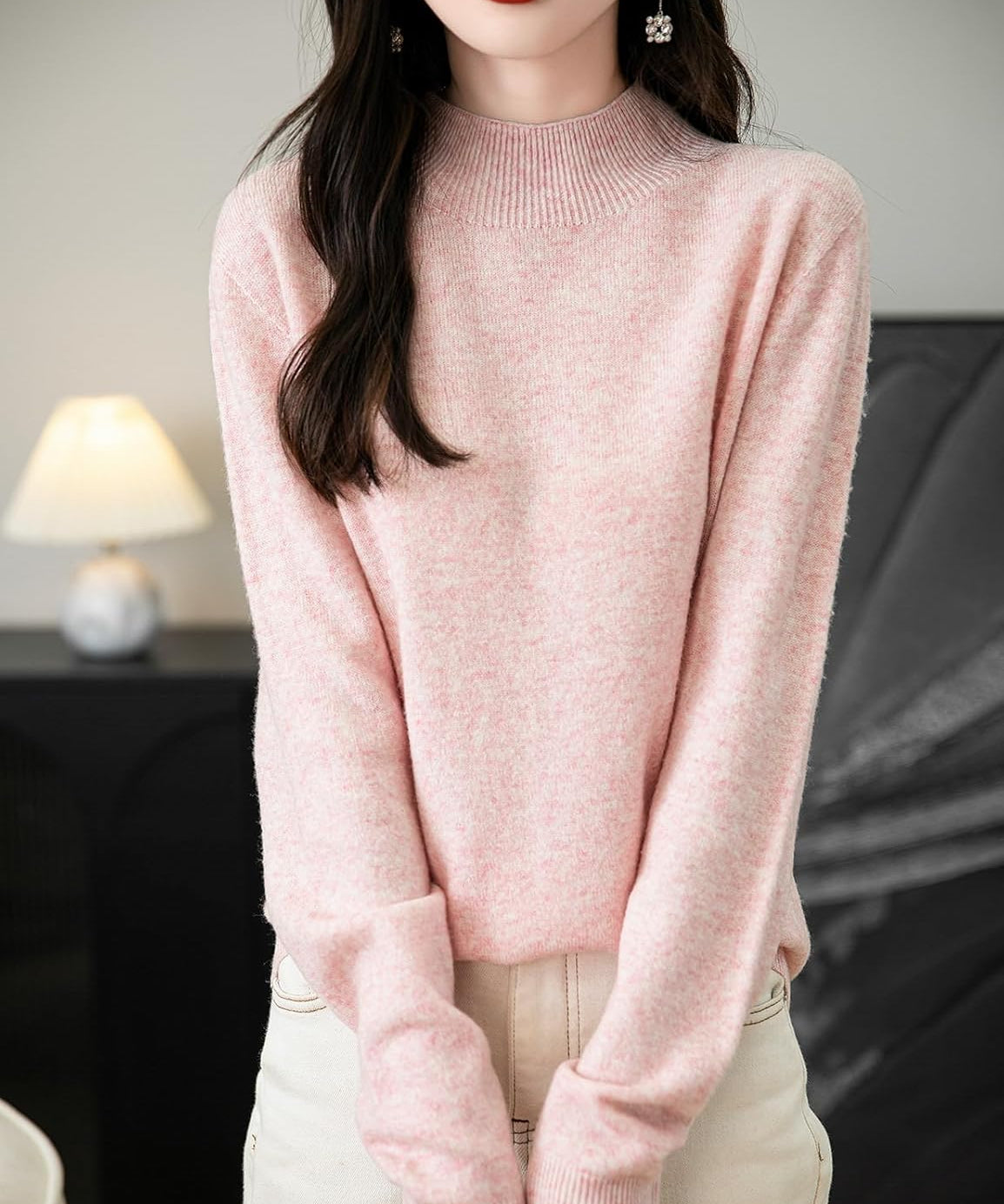 Chanyarn Women's 100% Merino Wool Seamless Sweater Mock Neck First-Line Ready to Wear Long Sleeve Knitted Pullover Tops