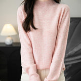 Chanyarn Women's 100% Merino Wool Seamless Sweater Mock Neck First-Line Ready to Wear Long Sleeve Knitted Pullover Tops