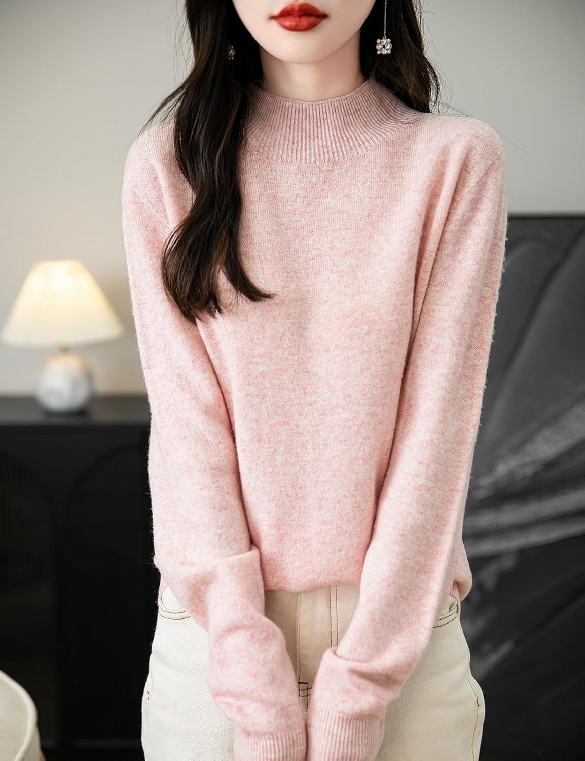 Chanyarn Women's 100% Merino Wool Seamless Sweater Mock Neck First-Line Ready to Wear Long Sleeve Knitted Pullover Tops