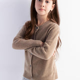 Girls 100% Merino Wool Cardigan Fall Winter First-Line Ready to Wear Crewneck Long Sleeve Seamless Sweater