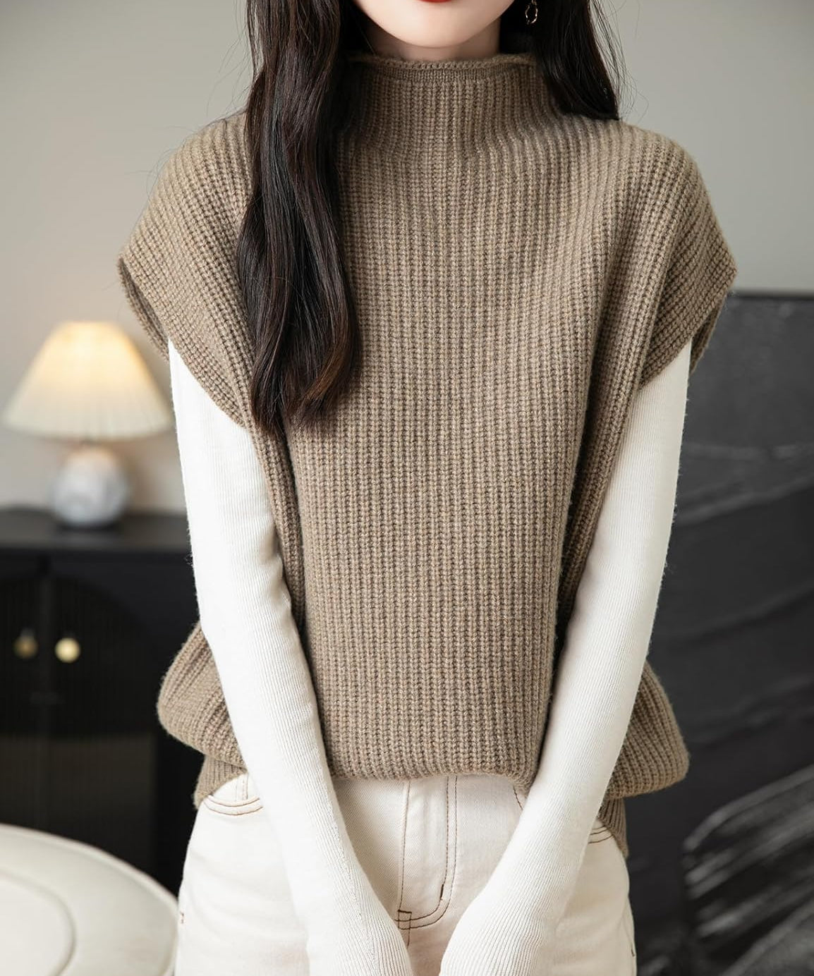 Women's 100% Merino Wool Sweater Vest 2025 Fall Winter Casual Turtleneck Sleeveless Knit Sweater Tank Tops