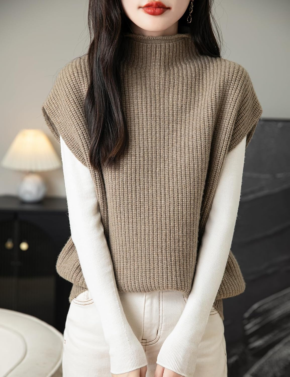 Women's 100% Merino Wool Sweater Vest 2025 Fall Winter Casual Turtleneck Sleeveless Knit Sweater Tank Tops