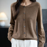 Women's Merino Wool Cardigan Crew Neck Fall Winter Long Sleeve First-Line Ready to Wear Seamless Knit Cardigan