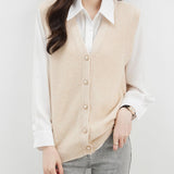 Women's 100% Merino Wool Sweater Vest 2025 Fall Winter V Neck Button Down Sleeveless Cable Knit Sweater Vest
