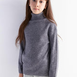 Girls 100% Merino Wool Sweater Fall Winter First-Line Ready to Wear Turtleneck Long Sleeve Seamless Pullover
