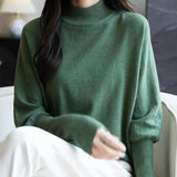 Women's Merino Wool Blend Oversized Sweater 2025 Fall Winter Fashion Mock Neck Batwing Sleeve Knit Pullover Sweater