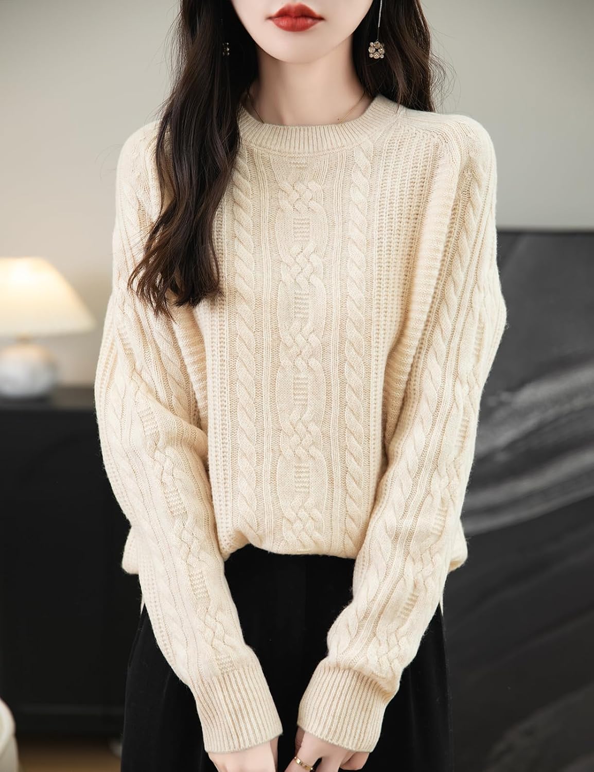Chanyarn Women's 100% Merino Wool Crew Neck Sweater 2025 Fall Winter Solid Cable Long Sleeve Warm Knitted Sweater