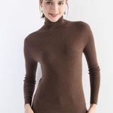 Merino Wool Blend Ribbed Turtleneck Slim Fit Sweater